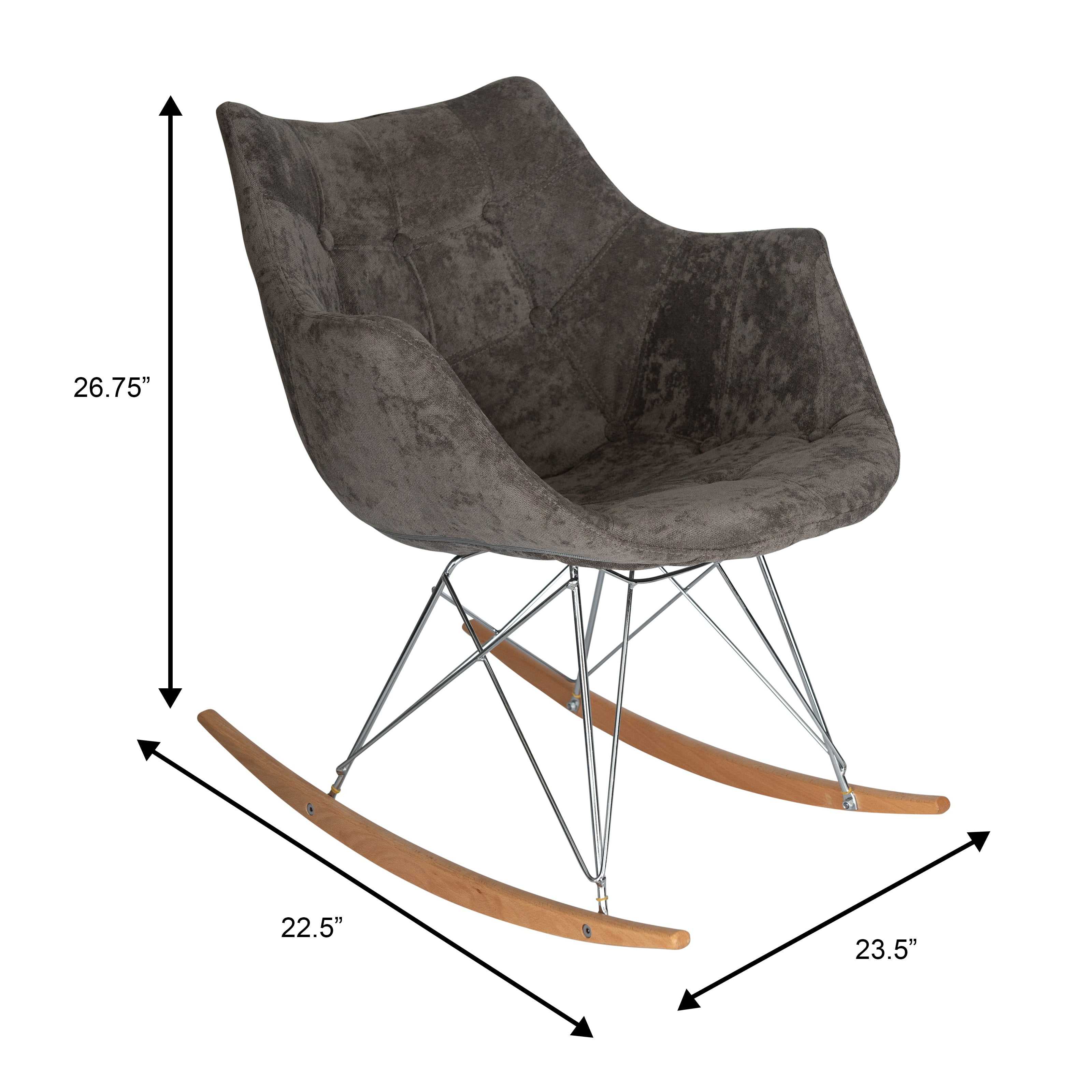 Modern Upholstered Rocking Chair – Small Accent Chair for Nursery, Kids, or Living Room | Cedar Brown Glider with Curved Back & Wood Rocker Legs