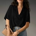 thumbnail image 2 of Womens Tops Under $10, Womens Oversized Short Sleeve Blouses Dressy Casual Lapel Collar V Neck Loose Business Trendy Button Down Shirts, 2 of 9