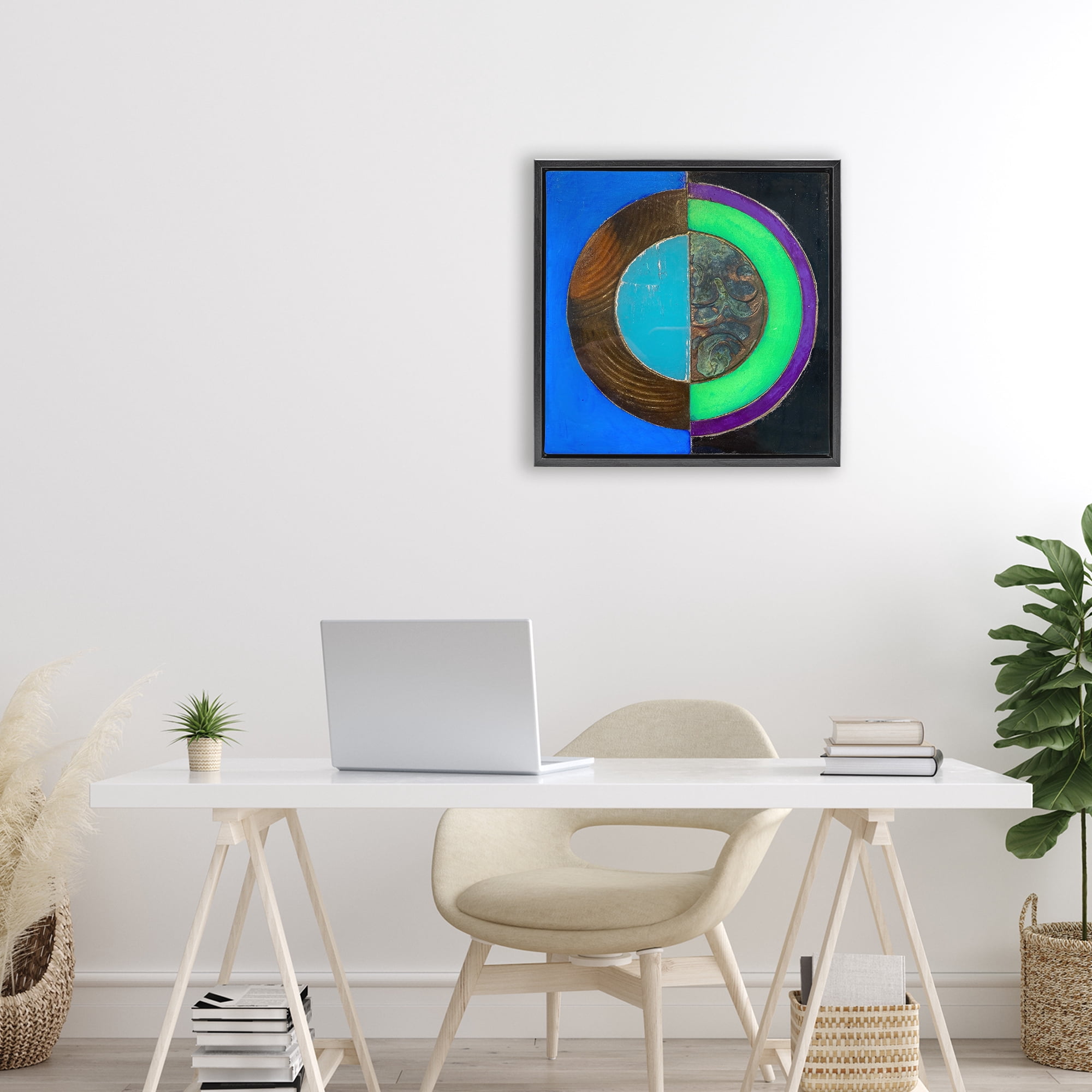 Stupell Industries Nocturnal Circle Symmetry Black Framed Floater Canvas Wall Art, design by Matthew Finger