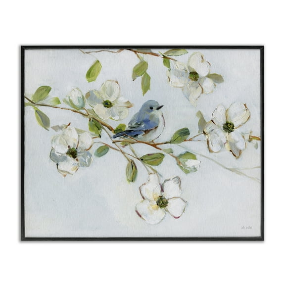 Stupell Industries Bird Perched on Dogwood Floral Painting Black Framed Art Print Wall Art, 14 x 11