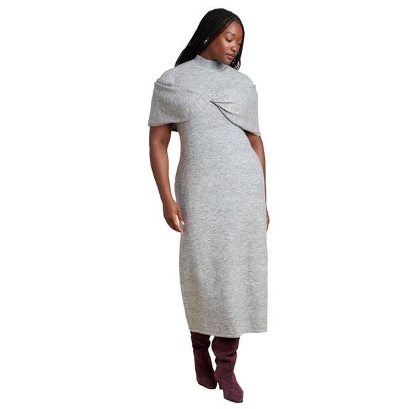 ELOQUII Women's Plus Size Twist Front Cape Sweater Dress