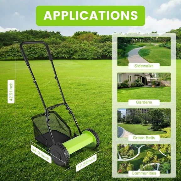 Fichiouy 12" Lawn Mower Grass Cutter Walk-Behind Grass Catcher with 6 Gallons Grass Collector and U-shaped Handle