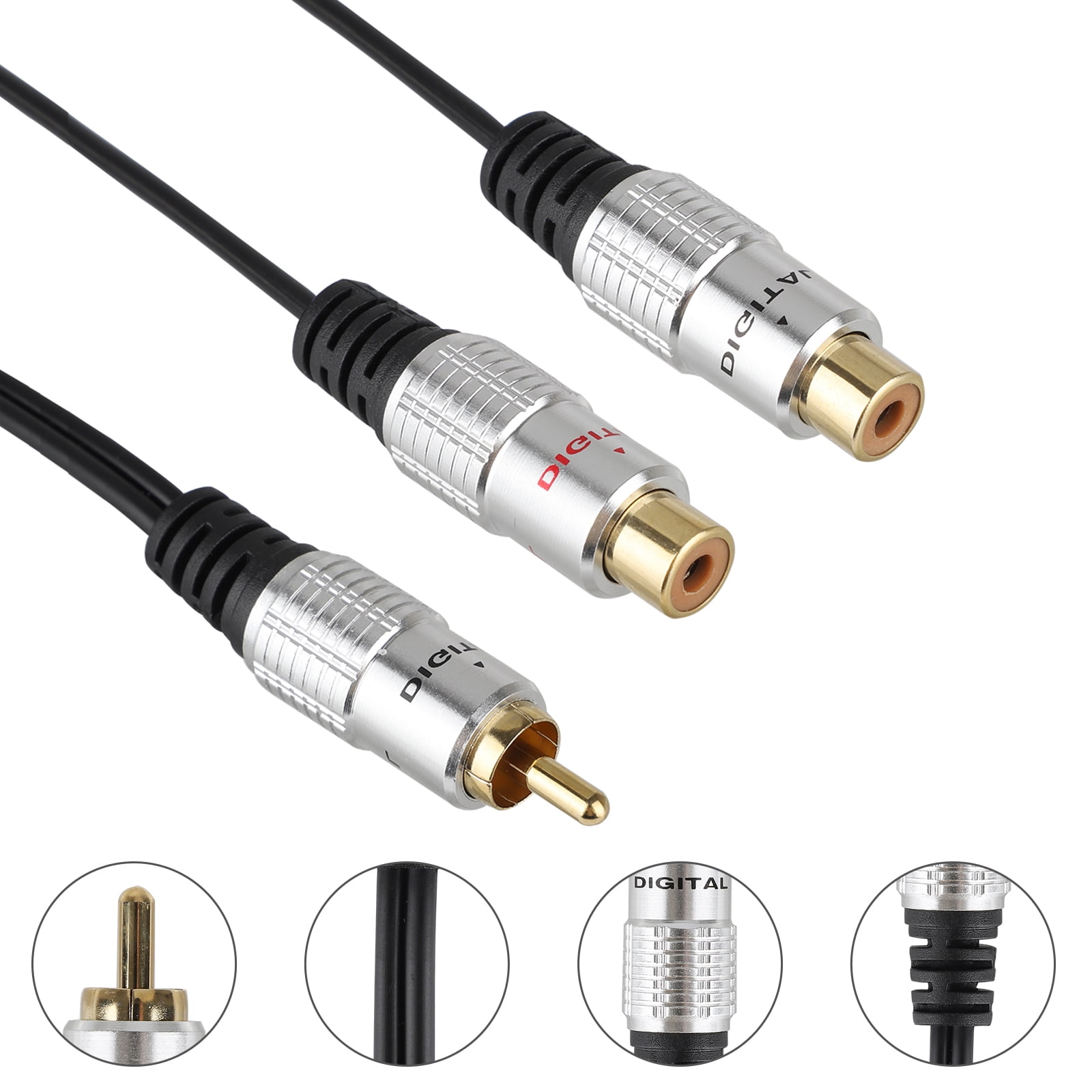 2pcs RCA Y Adapter Connector 1 Male to 2 Female Plugs, Car Audio RCA