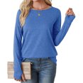 thumbnail image 5 of Lmnyox Long Sleeve Casual Shirts for Women Dressy Fashion Crew Neck Solid Tops Basic Work Tees with Thumbhole, 5 of 9