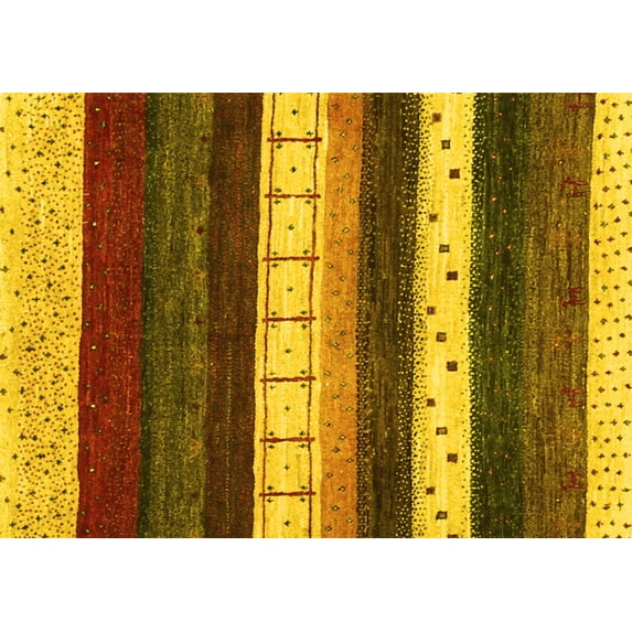 Ahgly Company Indoor Rectangle Abstract Yellow Contemporary Area Rugs, 2' x 5'