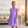 thumbnail image 5 of Ruyang Toddler Girls Solid Dresses Ruffle Fly Sleeve Crewneck A-line Tank Dresses Summer Casual Beach Vacation Midi Dresses, 5 of 8