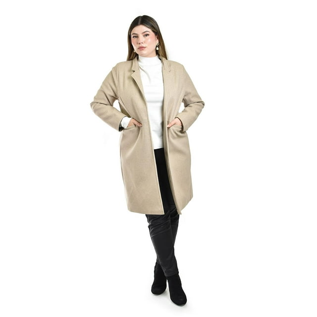 Abrigo largo de cuello Mao Roman Fashion /Tallas Extras, 3011 (Beige) beige 36