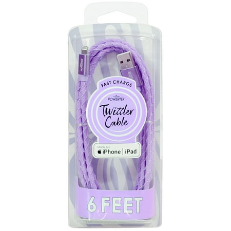 Liquipel Powertek iPad & iPhone Charger Cable, Fast Charging 6ft MFI Certified Lightning to USB Cord, Twizzler Purple