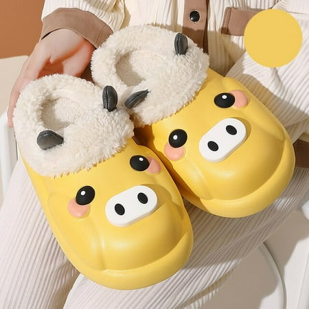 

CoCopeanut Cute Pig Shape EVA Waterproof Winter New Fluffy Women Slippers Stylish Indoor Outdoor Plush Slippers Thick Sole Non Slip Shoes