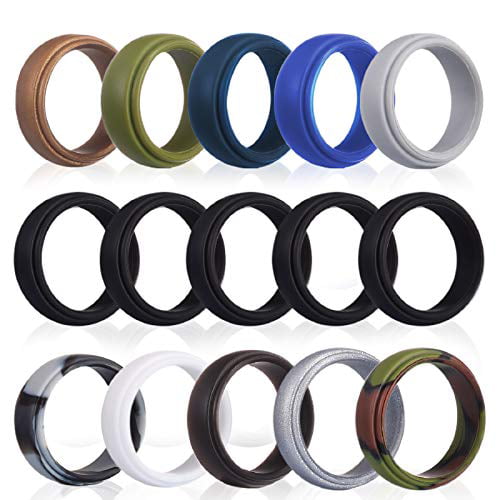 Exercise & Gym for Workout 15 Pack Rubber Bands for Men 15 Pack, 11 Colors Rngeo Silicone Wedding Ring for Men 