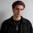 thumbnail image 2 of HZMAN Stainless Steel Large Ankh Cross Pendant Ancient Egyptian Hieroglyphic Symbol 22+2 Inch Chain（Gold-Big）, 2 of 8