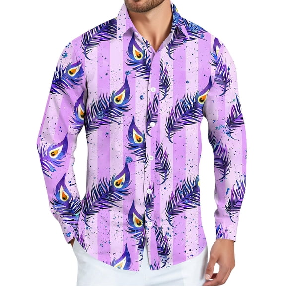 Fgvctg Mardi Gras Shirts for Men Button Down V Neck Carnival Party Long Sleeve Shirt Trendy Collared Blouse Mask Print Plus Size Business Casual Outfits Dark Purple 2XL
