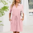 thumbnail image 5 of MYAOYI Housecoat for Women Short Sleeve Turndown Collar Solid Color Home Short Sleepshirts, 5 of 8