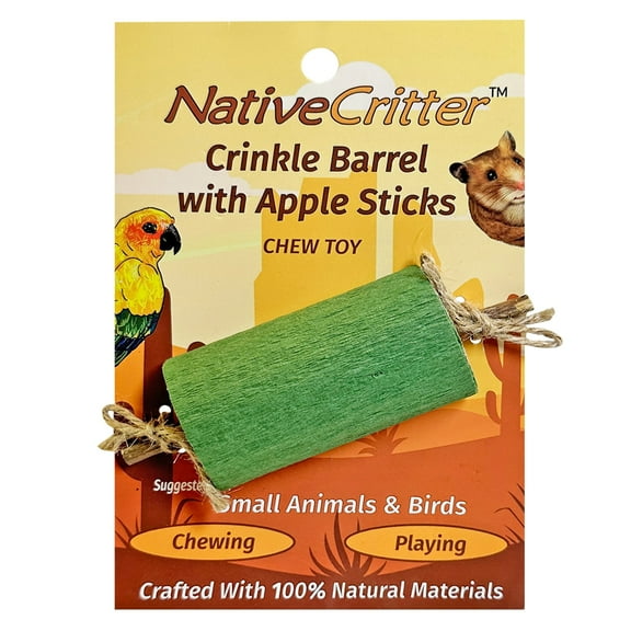 Crinkle Barrel With Apple Sticks - NativeCritter Natural Chew for Hamsters, Gerbils, Rabbits, Guinea pigs, Prairie Dogs, Chinchillas, Degus, Squirrels, Rats and other chewing small animals