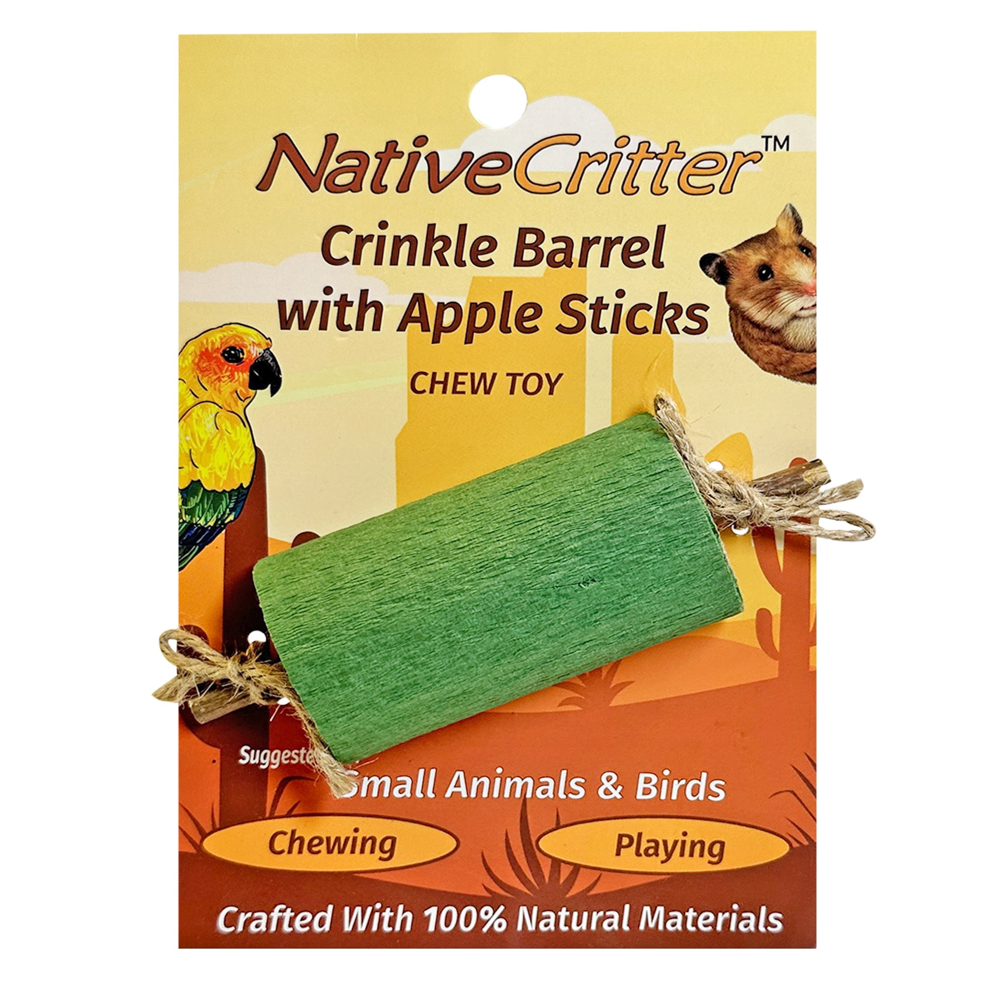 Crinkle Barrel With Apple Sticks - NativeCritter Natural Chew for Hamsters, Gerbils, Rabbits, Guinea pigs, Prairie Dogs, Chinchillas, Degus, Squirrels, Rats and other chewing small animals