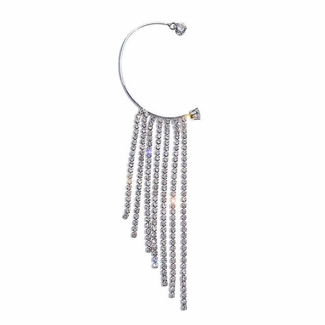 Fiudx Pendientes Largos con Borlas y Diamantes Brillantes para Mujer, Sin Perforaciones, 1 Unidad