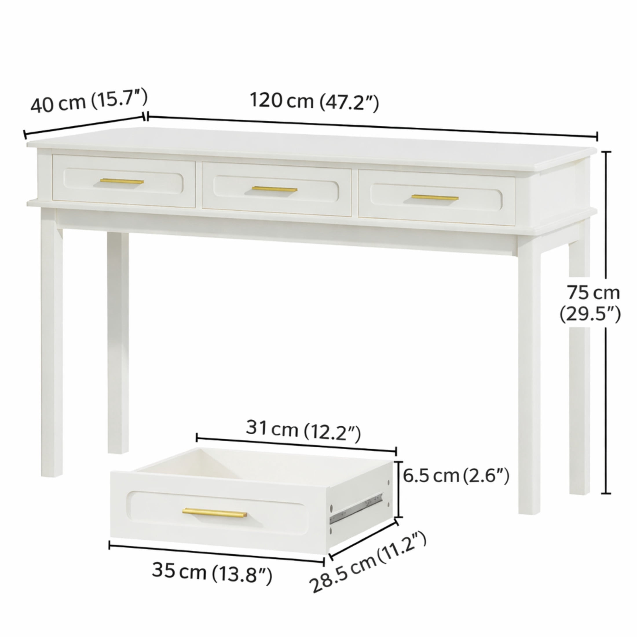 Noble House 47" Multipurpose Vanity Desk, Modern Makeup Table with 3 Drawers and High-Gloss Finish, White