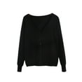 thumbnail image 1 of Frontwalk Ladies Outwear Solid Color Coat V Neck Cardigan Sweater Travel Single-breasted Jacket Long Sleeve Black 4XL, 1 of 2