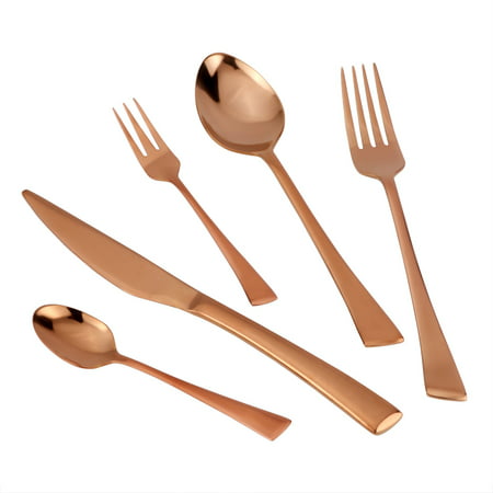 MDEALY 30-Piece Copper Heavy Duty Silverware Kitchen Utensils Set, Quality Stainless Steel Flatware Cutlery Set for 6, Include Dinner Knife,Dinner Fork,Dinner Spoon,Salad Forks,Teaspoons, Elegant