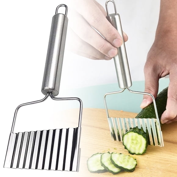 XIPYYKM 1Pc Large Crinkle Cutter French Fry Cutter, Large Crinkle Potato Slicer Wavy Chopper, Stainless Steel Wavy Slicer Crinkle Cutting Chopping Tools with Handle for Carrot Vegetable