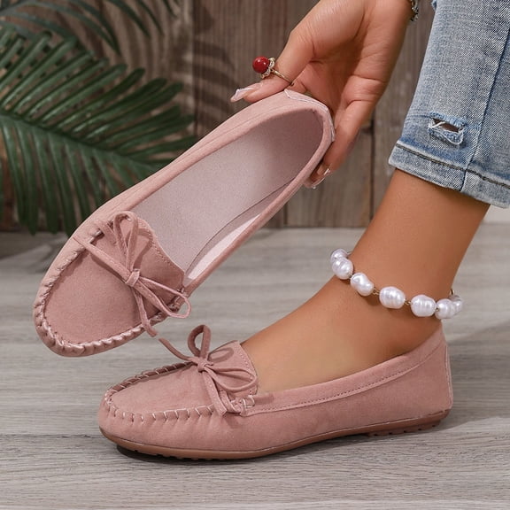 BRGZLK Loafers for Women Summer Trendy Versatile Round Toe Bowknot Slip On Dress Shoes Comfort Breathable Soft Sole Loafers Flats Pink 5.5