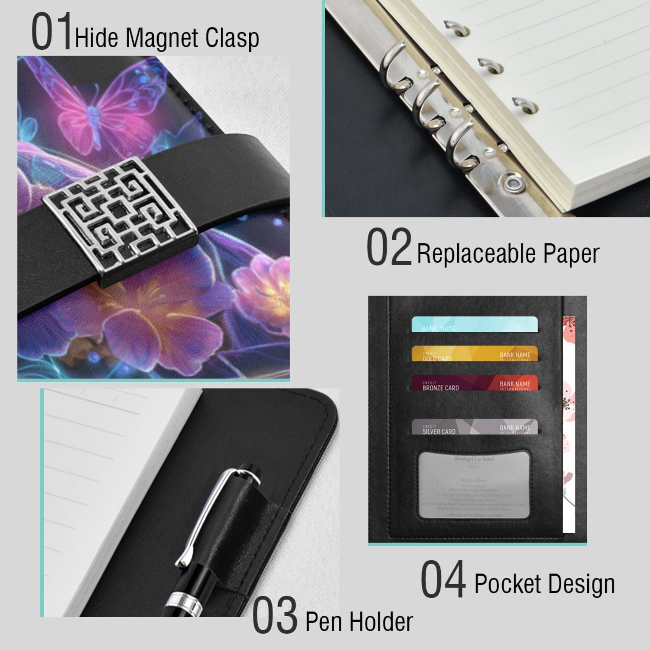Leather Planner Leather Notebook Notebook Journal Binder Design Pen Pocket Design Convenient for Storage Purple Turtle