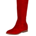 thumbnail image 2 of YDN Women's Round Closed Toe Flats Knee High Boots Low Heel V Cut Side Zipper Riding Boots Casual Party Shoes Size 6.5 Red, 2 of 4