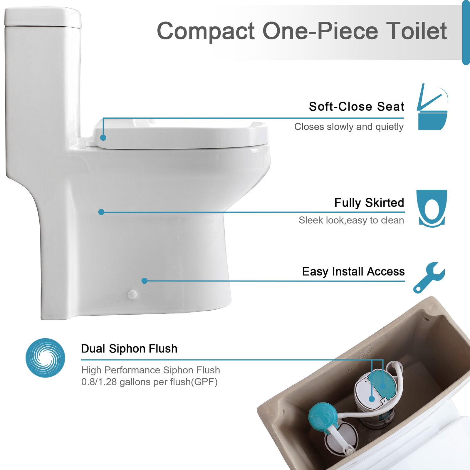 HOROW Liberty 12" Rough-in Compact  Dual-Flush Round One-Piece Toilets  1.28GPF Ceramic in White