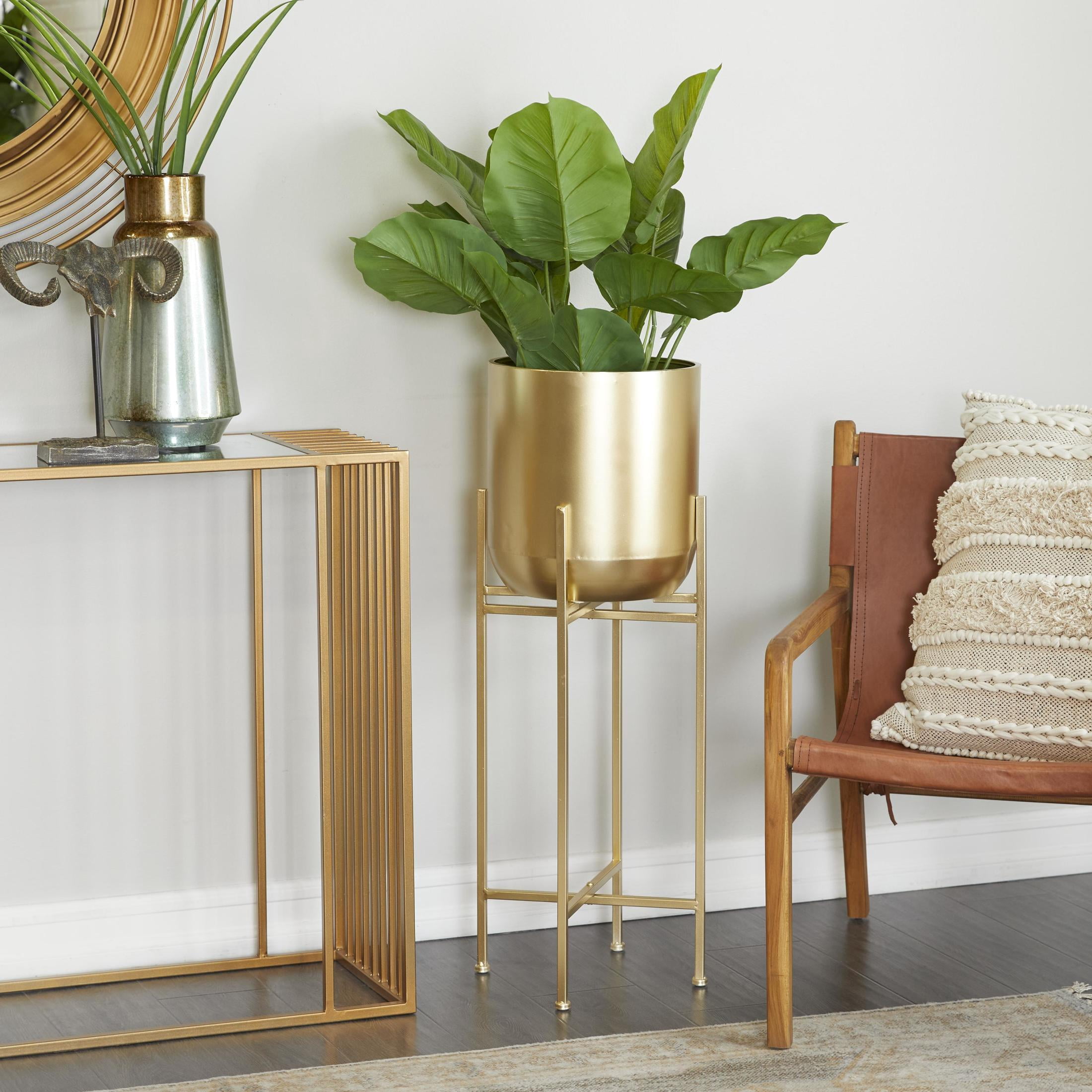 CosmoLiving by Cosmopolitan 13" x 36" Matte Dome Gold Metal Planter with Removable Stand