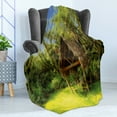 thumbnail image 4 of Tiki Bar Soft Flannel Fleece Throw Blanket, Tiki Hut in Dreamy Fantasy Forest Tropical Island Wildlife Greenery Art, Cozy Plush for Indoor and Outdoor Use, 60" x 80", Green Blue Brown, by Ambesonne, 4 of 5