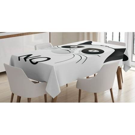 

Ambesonne Animal Tablecloth Rectangular Table Cover Grumpy Face Famous Cat 52 x70 Black and White