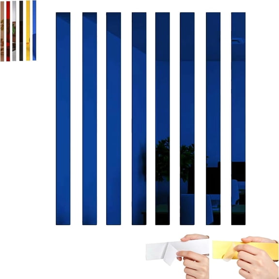 Self-Adhesive Acrylic Mirror Wall Stickers, 10-Pack Striped Design Mirror Art Tile Decal, Wall Decals Removable Mirrors Strips, for Ceiling, Living Room & Home DIY Decor