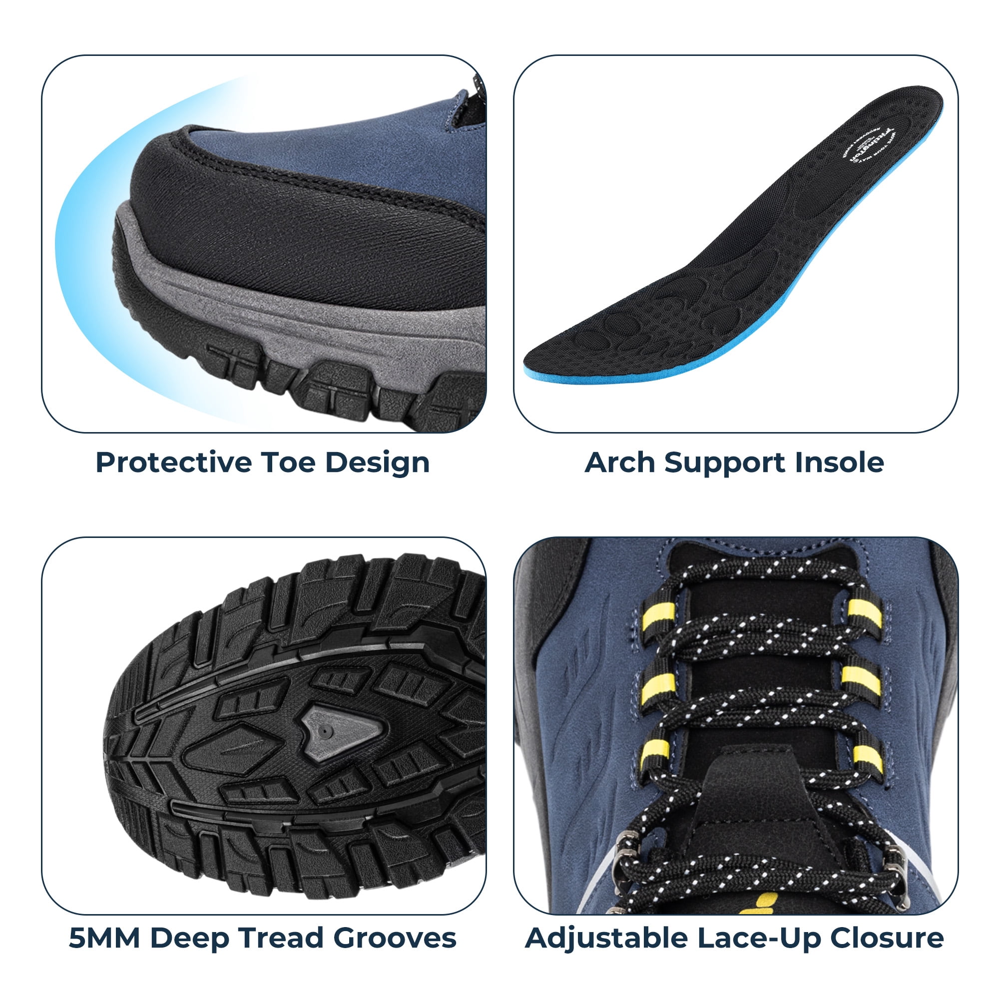 Fittington Men's Hiking Shoes Trekking Trails Outdoor Sneakers Walking Shoes with Arch Support, Reflective Safety Feature