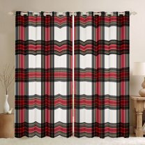 Homewish Geometric Stripes Black Out Curtains For Kids Teens Adults,Abstract Plaid Curtains Pack of 2 (42x63 Each),Vintage Aesthetic Bedroom Curtains,Breathable Home Decor