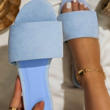 

〖Yilirongyumm〗 Light blue 39 Slippers For Women Outer Flip-Flops Fashion Summer Flat Slippers Size Large Wear Women s Slipper