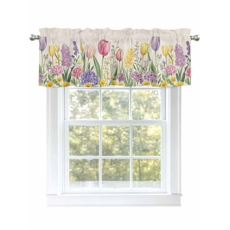 Spring Tulips Flower Valances for Windows Rod Pocket Kitchen Valance Curtains - Soft & Washable Small Window Treatment for Living Room Bathroom Wildflower Plant 42x12 Inch 1 Panel