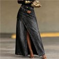 thumbnail image 2 of Wxolcjlv Womens Wrap Denim Maxi Skirt High Slit Asymmetrical Waist Detail Skirts, 2 of 4