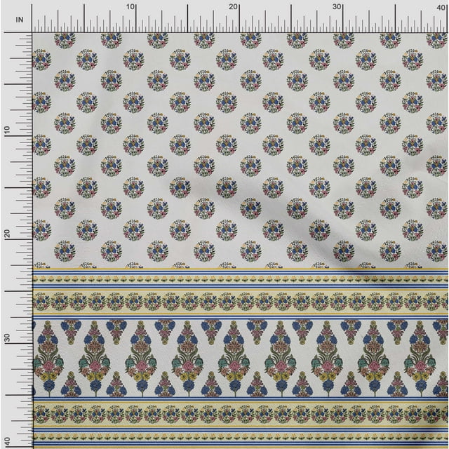Soimoi Velvet Fabric Stripe,Leaves & Floral Panel Decor Fabric Printed Yard 58 Inch Wide