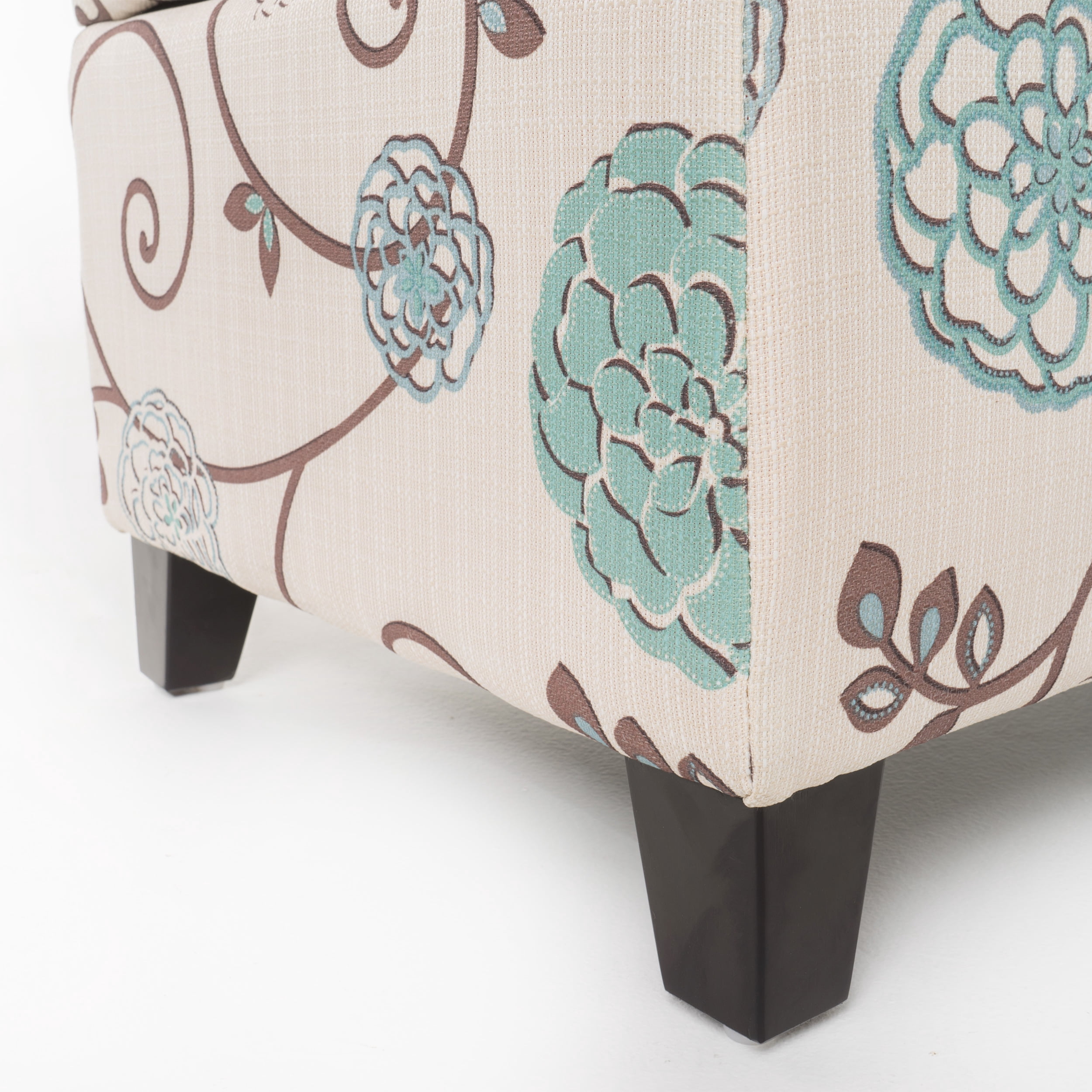 Noble House Hampton Contemporary Fabric Upholstered Storage Ottoman, White and Blue Floral