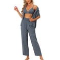 thumbnail image 2 of INSPIRE CHIC Women's Pajama Sets Short Sleeve Shirt Long Pant Sleevewear Nightshirt PJ Set L Grey Blue, 2 of 5