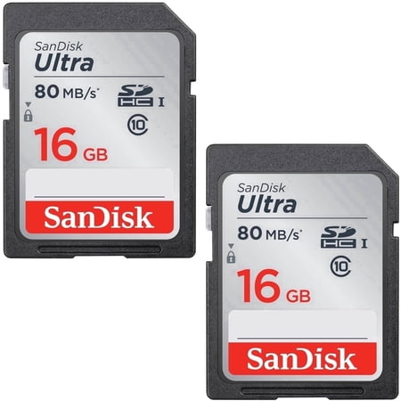 Sandisk SDSDUNC-016G-AN6IN Ultra SDHC 16GB UHS Class 10 Memory Card Up to 80MB/s Read Speed 2 Pack