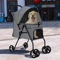 thumbnail image 6 of BestPet Pet Stroller Folding Dog Stroller 4 Wheels Cat Stroller with Large Door Curtain Ventilate Mesh Foldable Puppy Stroller for Travelling Shopping Walking Playing for Small Medium Dogs Cats, Grey, 6 of 8