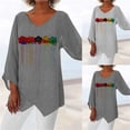 thumbnail image 2 of Camiseta de manga larga con estampado Floral para mujer, jersey de lino y algodón con cuello en V, blusa holgada informal para primavera y otoño, 2022, 2 of 3
