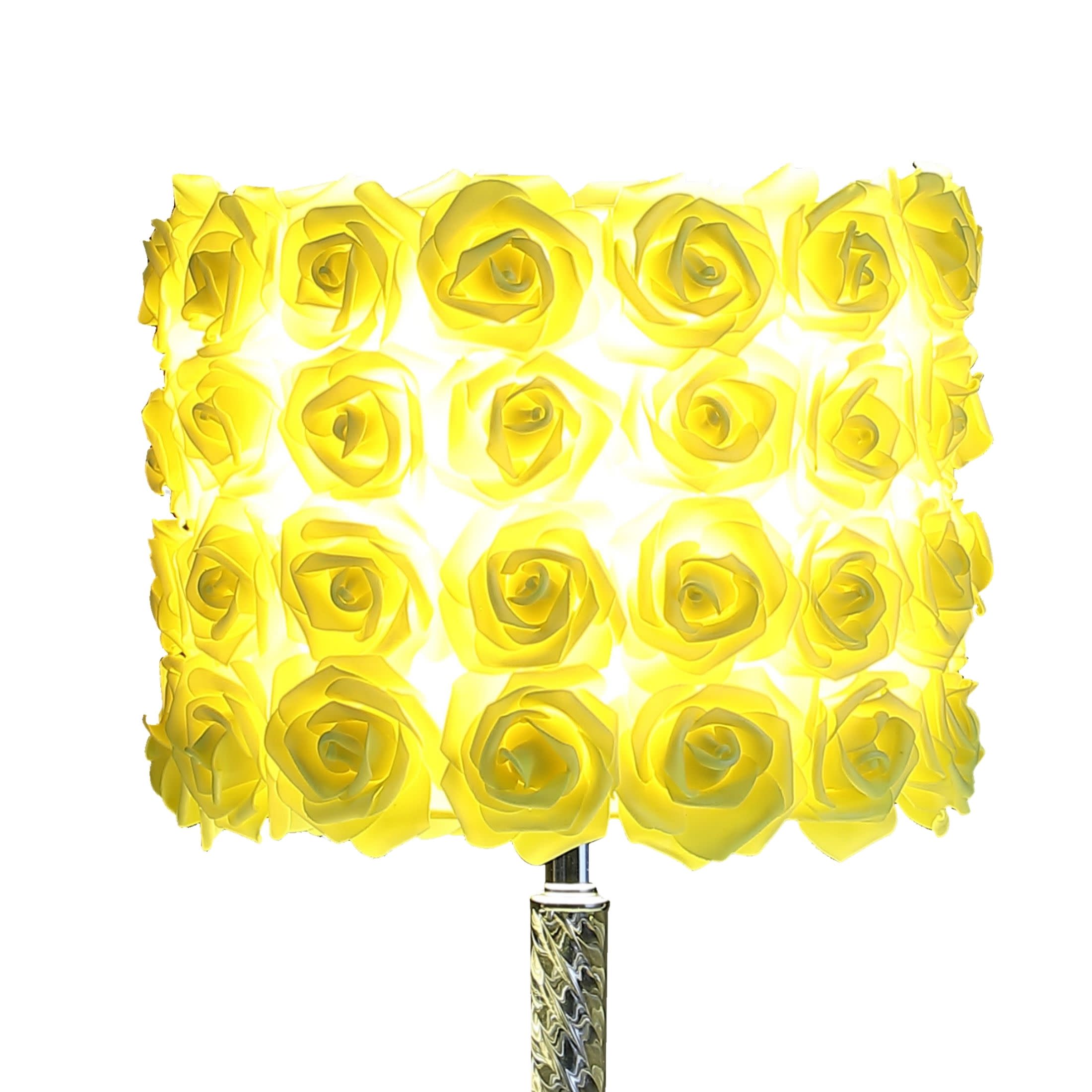Noble House 18.25" Roses Table Lamp, Twisted Acrylic Body, Drum Shade, Chrome Base, E26 Light Bulb, Yellow