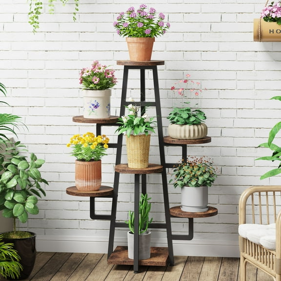 Tribesigns 7 Tier Plant Stand Indoor, Tall Wooden Plant Shelf for Multiple Plants, Corner Plant Pots Holder Rack Flower Stand Shelf Planter Organizer for Living Room, Balcony Garden, Rustic Brown