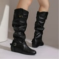 thumbnail image 2 of Boots for Women Flat Heel Round Toe Knee High Boots Casual Outdoor Dressy Comfortable Booties Winter Shoes for Women Black 9.5, 2 of 7