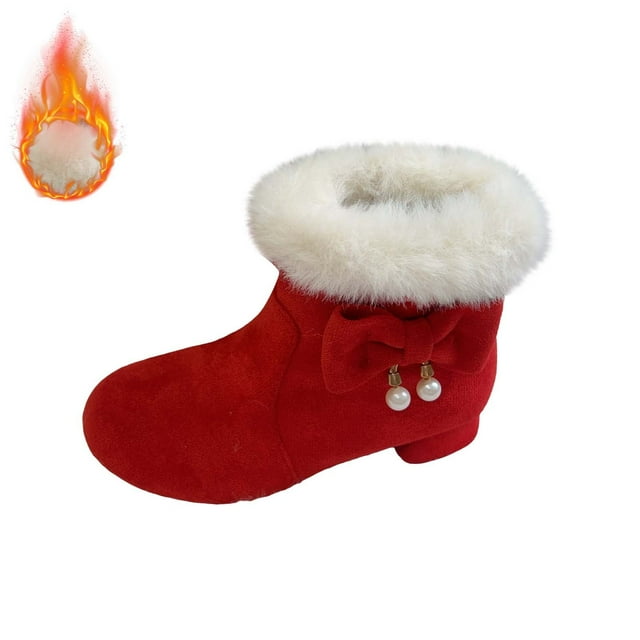 NOKIO Girls’ Mid-Calf Winter Boots with Thermal Fau𝗑 Fu𝗋 Lining, Lightweight Snow Booties Water-Resistant Upper & Deep Tread Pattern for Ice Safety
