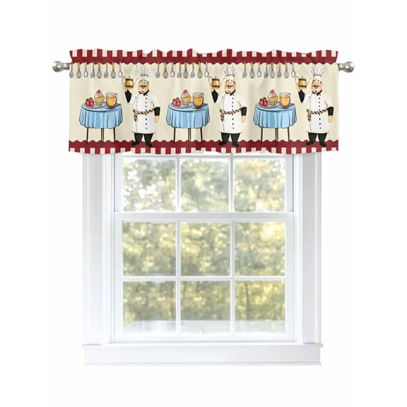 Kitchen Chef Valances for Windows, Rod Pocket Kitchen Valance Curtains - Soft & Washable Small Window Treatment for Living Room, Bathroom, Cartoon, 54x18inch