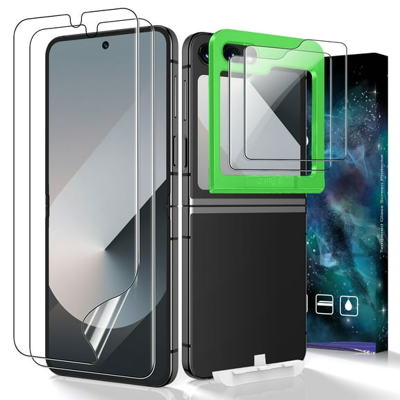 [2 2 Pack] Cnarery for Galaxy Z flip 6 Screen Protector, Inner Screen Flexible TPU Film   Back Screen Protector Tempered Glass, HD Cleam, Anti-Scratch, Bubble free