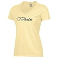 thumbnail image 2 of Women's  Gold Toledo Rockets Script Logo Comfort Wash V-Neck T-Shirt, 2 of 3